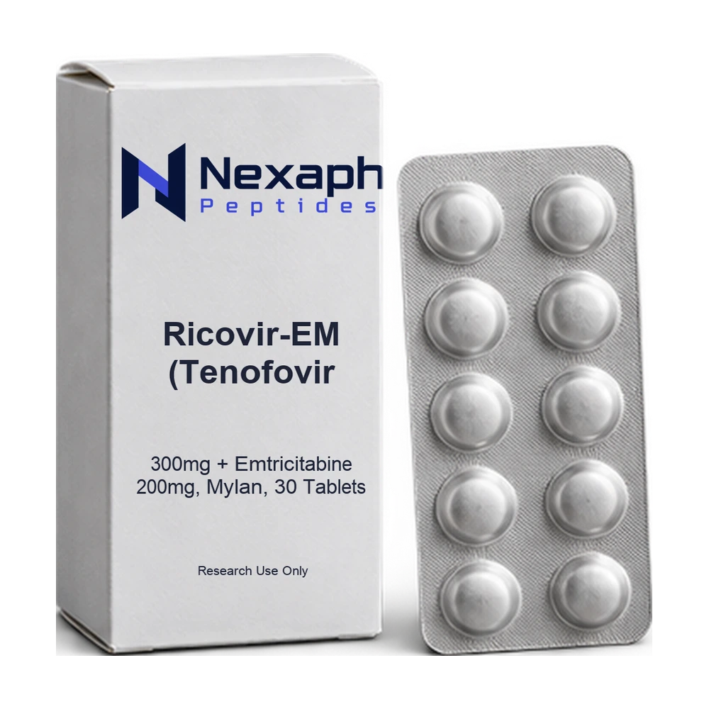 Ricovir-EM (Tenofovir 300mg + Emtricitabine 200mg, Mylan, 30 Tablets) — Nexaph Peptides
