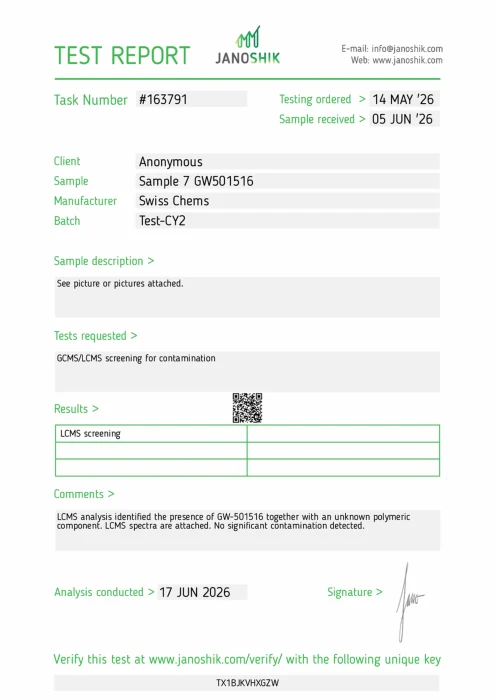 GW-501516 (Cardarine), (10mg/capsule) 60 Capsules lab report